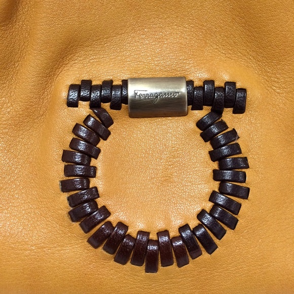 Salvatore Ferragamo Whip Stitched Tan Leather Satchel Handbag - Picture 7 of 11